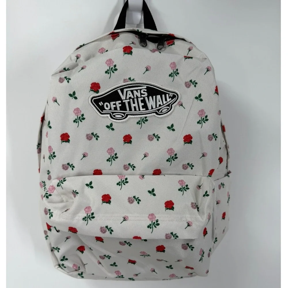 Vans Old Skool Classic Backpack White Rose Floral Print Laptop Travel Bag